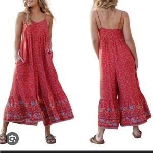 Natural Life red floral jumpsuit L